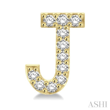 1/10 Ctw Initial 'J' Round Cut Diamond Earrings in 10K Yellow Gold